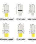 Six hydraulic test couplings in various sizes for Hydraulic Test Gauge Kit With Three Gauges 0 To 250 Bar 0 To 400 Bar 0 To 600 Bar.