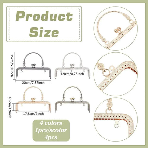 Image showing 4 Colors Purse Clasp Frame With Handle Five Point Nine Inch Metal Kiss Lock Clasp Bag Clutch Frames dimensions