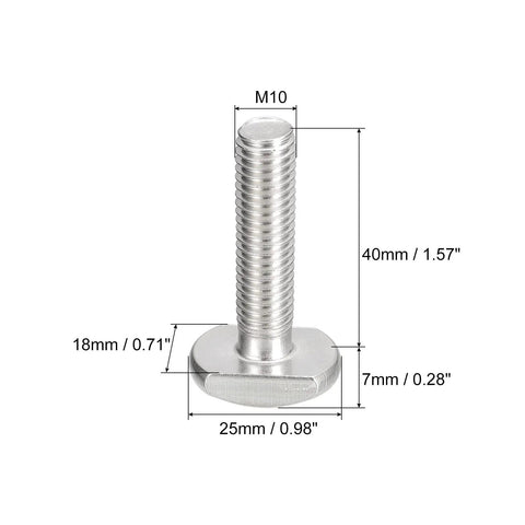 Secure Your Rig With Top Shelf T-Slot Bolts M10x40mm 5 Pack 304 Stainless Steel Drop-In Studs T-Track showing dimensions and design.