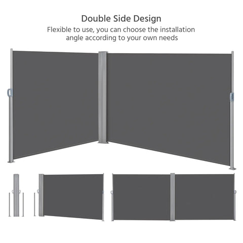 Double Side Patio Shade Awning With Dope Retractable Privacy Screen 236 By 71 Inches Waterproof UV Resistant 220G Per M2 Polyester