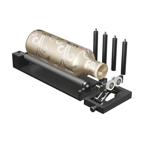 Rotary Roller And Risers Kit For M3 Laser Engraver With 360 Degree Cylindrical Engraving Module on bottle for engraving demo.
