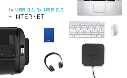 Level Up Your Road Ready Gear With This Thunderbolt 3 Travel Dock, USB ports and accessories on a clean workspace.