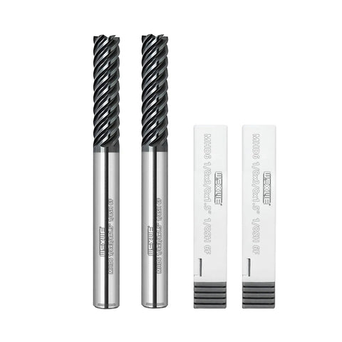 Six Flute Carbide End Mill Square Milling Cutter With 50 Degree High Helix For Hard Steel Finishing, 0.125 Inch Shank, 2 Pack