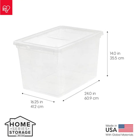 Jaw Dropping 12 Pack Clear Storage Bins With Lids, Huge 68 Quart Stackable Plastic Containers Made In Usa To Organize Closets And Shelves, BPA-Free Tough Gear For A Total Home Glow Up - Clear storage bin with lid, 24x16.25x14 inches.