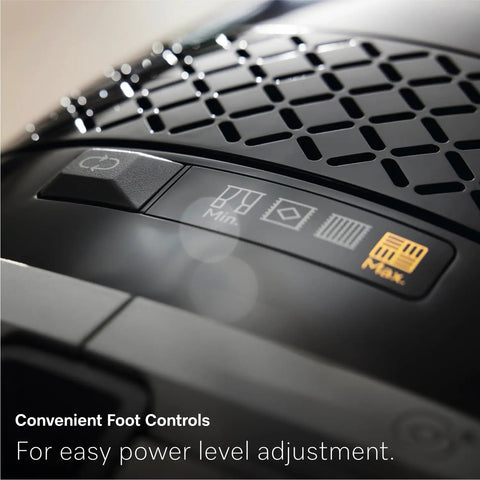 Convenient foot controls for the Premium Bagged Canister Vacuum For Hard Floors And Thin Carpet Featuring XL Parquet Brush Universal Floorhead.