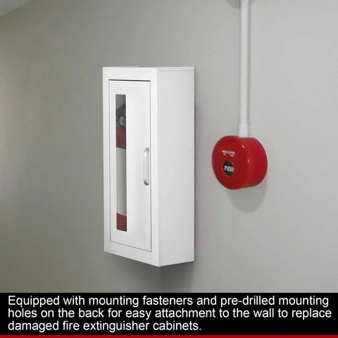 Heavy Duty 10lb Fire Extinguisher Cabinet With Wall Or Surface Mount Options In Bright White Steel Rock Solid Safety Gear Locker For Garage Or Workshop And Easy As Pie To Install
