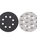 Ultra Tough 200Pcs 5 Inch Sanding Discs Hook And Loop With 8 Holes For Orbital Sander Grinders, black and gray silicon carbide discs.