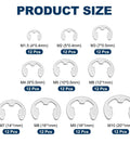 Product sizes for 120 Pcs E-Clip External Retaining Rings Kit With 304 Stainless Steel Circlip Snap Rings Set For Valves, Electrical Appliances, Cars