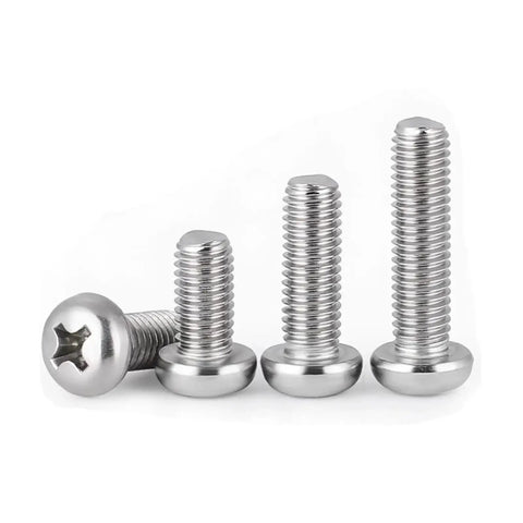 Premium Top Shelf Pan Head Machine Screws Made From Tough Rust Proof 304 Stainless Steel Phillips Cross Drive Bolts arrangement.