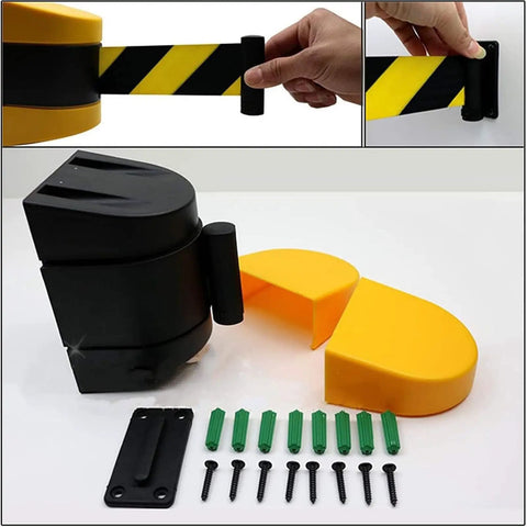 Foolproof Wall Mounted Retractable Safety Barrier Belt Keeps Crowds In Check And Locks Off Restricted Zones Smooth Retracting Cord Up To Sixteen Feet Handpicked Solution For Retail Stores And Event Planners