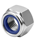 Twenty M14 Two Millimeter Nylon Insert Hex Lock Nut crafted from Dang Tough 316 stainless steel for strong hold, showing blue nylon insert.