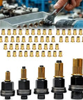 Heavy Duty Rivet Nut Tool Kit That Slams In Press-In Fasteners Smooth With 55 Metric Nuts And 6 Mandrels For M4 To M10 Sizes Perfect For Your Home Shop Projects And DIY Metalworking Tasks Made Tough. brass rivet nuts and 6 mandrels M4-M10 with black steel tool