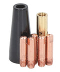 Pro Grade MIG Gun Gasless Welding Accessories Kit 7 Piece Set With Conductive Copper Tips Gasless Nozzle Shroud Diffuser Connector And More
