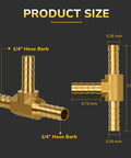 Beefed Up Brass 1/4 Inch Hose Tee Barb Fittings Three Way Union For Air Water And Fuel Systems Leak Resistant product size