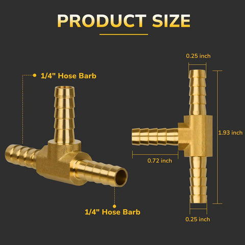 Beefed Up Brass 1/4 Inch Hose Tee Barb Fittings Three Way Union For Air Water And Fuel Systems Leak Resistant product size