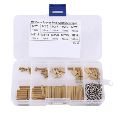 270 Piece M2 Brass Standoff And Nut Assortment Kit For Electronics PC Builds And Robotics With Rust Resistant Brass Threads For Easy Precise Mounting And Height Adjustment, organized case