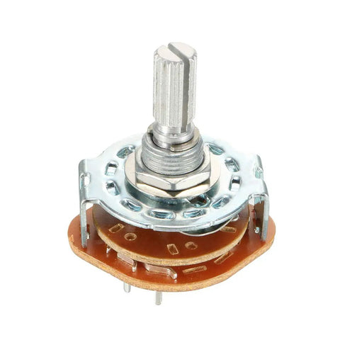 Band Selector Rotary Switch 5 Pin 1 Pole 4 Position One Deck 9mm Thread 6mm Shaft 14mm Length, ideal for DIY radios.