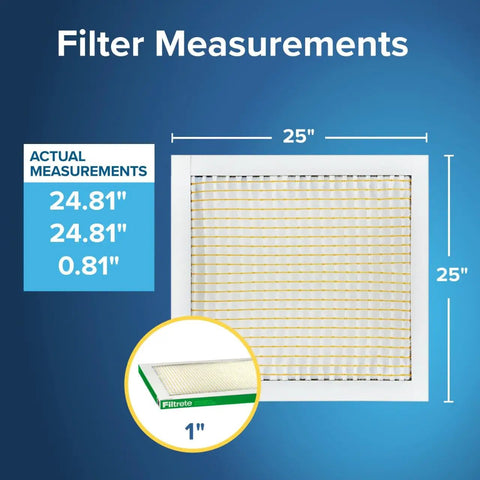 Diagram of Air Filter 25x25x1 MERV 8 MPR 700 3 Month Replacement For AC And Furnace, showing measurements and dimensions.