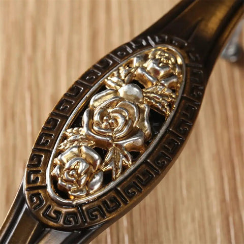 Rose Carved Door Handle For Cabinets And Dressers, Dope Antique Style Metal Cabinet Pull, lightweight alloy close-up