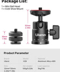 Mini Ball Head H28 Panoramic Tripod Head With Dual Hot Shoe Mount product image showing size, weight, and materials.