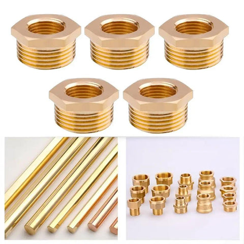 Brass Bushing Adapter Kit 5-Piece Set For Hooking Up 1 NPT Male To 1/2 NPT Female Threads In Industrial, Garden, Plumbing And DIY Projects