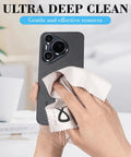 Microfiber cleaning cloth for electronics, white INFICRIME, used to wipe smartphone back camera lens