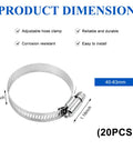 Kaugeow Stainless Steel Hose Clamps 20 Piece Assortment Kit Ranging From One Point Five Inch To Two Point Five Inch Worm Gear Tubing Replacement Fit For Plumbing Auto And Mechanical Jobs Leak Proof And Durable, 40-63mm clamp