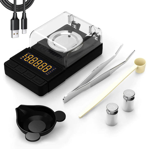 Ultra Precise 50g Digital Milligram Scale With 0.001g Readout For Reloading, Compact Black Powder Scale Must Have 20g Calibration Weight