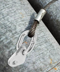 Close-up of Two Piece Heavy Duty Stainless Steel Engine Lifting Rings With 5500 Pound Capacity Hoist Brackets in use