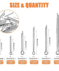 150 Pcs Box 304 Grade Stainless Steel U Shape Cotter Pins Set For Car Brakes M1.6 M2.5 M3.2 M4 Split Pins sizes shown