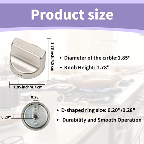 Upgraded 5 Pack Stove Knob Replacement Kit For Gas Stoves And Ranges Compatible With WFG Series Models dimensions label