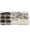 No Sweat Cam Lock Fasteners With Nuts And Screws For Easy Furniture Assembly Heavy Duty Alloy Steel set in organizer box.
