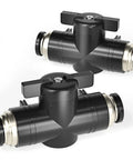 6mm OD Ball Valve Air Flow Control Valve Push To Connect Fitting BVU6 Pack Of 3 For Pneumatic Lines, Black Plastic, Copper Body