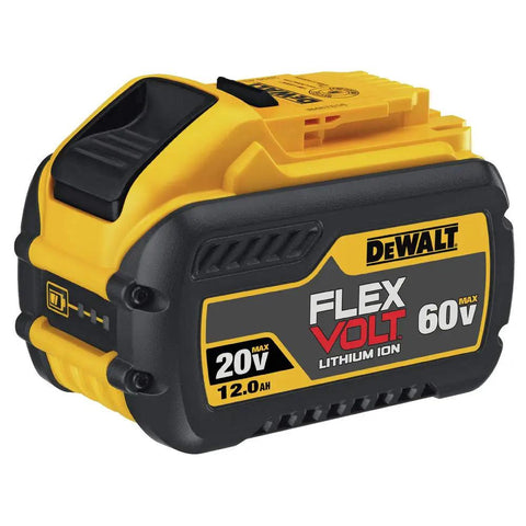 Swappable Power Tool Battery With A Rock Solid 12 Amp Hour Run Time For 20V And 60V Max Systems Featuring Built In Led Fuel Gauge And Freeze Friendly Operation For Daily Grind Pros And DIY Crews, viewed from the front.