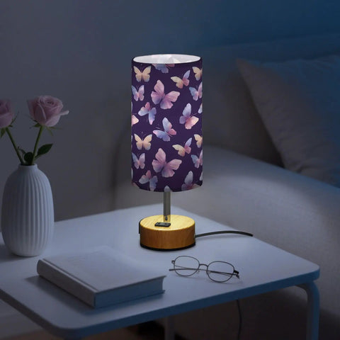 Watercolor Butterfly Decor Bedside Lamp With 3 Way Dimmer And Touch Control Charging Station on nightstand