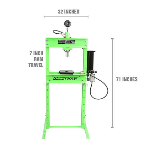 Air Hydraulic Shop Press 20 Ton With Dual Speed Pump Bearing And Metal Pressing Floor Model Adjustable 20 Ton Press Head Pro Grade Garage Ready For Auto Repairs And Heavy Duty Press Work, front view