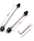 Anti Theft Bike Locking Skewer Set With 7 Lobe Key And Fixed Spring Axle For Urban Commuters, shown with 112mm and 148mm skewers.