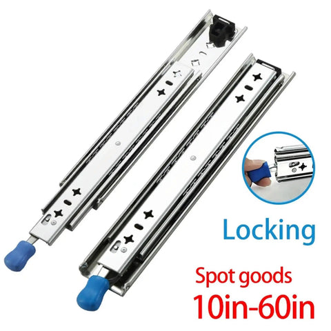 Heavy Duty Locking Drawer Slides 10 To 60 Inch Travel, 250 Lb Load Capacity, Quiet Smooth Glide With Ball Bearing And Roller System, Rust Resistant Electroplated And Powder Coated Finish, Durable Steel Construction for drawers