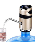 Portable USB Rechargeable Water Pump For 5 Gallon Jugs With Child Lock And Auto Shutoff No Fuss Setup dispensing water into glass