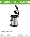 350W Electric Citrus Juicer With Stainless Steel Durable Construction And Two-Way Press Mechanism For Maximum Juice Extraction Efficiency Fine Filter Included.
