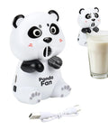 Nifty Desktop Cooling Fan Featuring Three Adjustable Speeds And Portable Usb Rechargeable Power to chill milk beside panda-shaped desktop fan.
