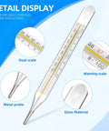 Glass Oral Thermometer 2 Pack For Adults And Kids, Fast Reading Fever Indicator, Dual Fahrenheit And Celsius Scales, Armpit Or Oral Use, Easy To Clean Glass Thermometers For Home Health, glass thermometer detail with metal probe and dual scale