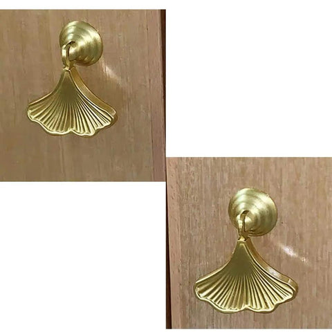 Dope Golden Drop Pendant Cabinet Knob Set Ginkgo Leaf Dresser Drawer Pull Handles Zinc Alloy Gold Tone Finish Single Hole Mount 2 Pcs Pack