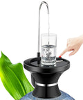 USB Rechargeable Automatic Water Dispenser Pump For 1 To 5 Gallon Jugs, dispensing water into glass with stainless steel intake