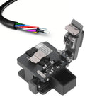 Pro Optical Fiber Cleaver With Tungsten Steel Blade For Precise 90 Degree Cuts And Minimal Signal Loss next to fiber optic cable.