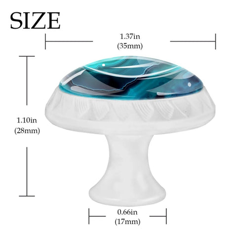 Premium Four Pack Blue Marble Agate Drawer Knobs With Crystal Glass Tops And Durable Plastic Bases For Kitchen Cabinets And Dressers featuring size details.