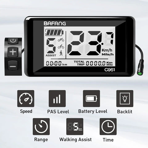 C961 Ebike Display For BBS01B BBS02B BBSHD Mid Drive Motors With PAS UART Protocol, 2.7 Inch HD Screen, 0 To 3 0 To 5 0 To 9 Assist Levels, Easy Readouts, Electric Bike Computer, Durable Backlit Display For Night Rides