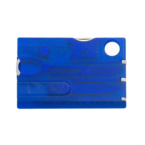 14-In-1 Survival Card Tool With LED Light, Ultra Compact 2Cr13 Stainless Steel Multitool In Card Size For Camping, Blue
