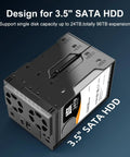 Plug And Play Heavy Lifter Four Bay Sata Storage Enclosure For 2.5 And 3.5 Inch Drives With Chill Operating Fan, Usb C 3.1 Ports, Seven Quick Swap Raid Modes, And Rock Solid 96 Terabyte Bulk Capacity For Your Tech Rig, showing 3.5" SATA HDD design with 24TB capacity.