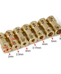 2.3mm To 4mm Shaft Coupler Set For Motors And 3D Printers Brass Joint Connector Motor Shaft Extension For RC Cars Boats And DIY Projects L20XD9 Beefy Heavy Duty brass couplers, 20x9mm, showing bore sizes